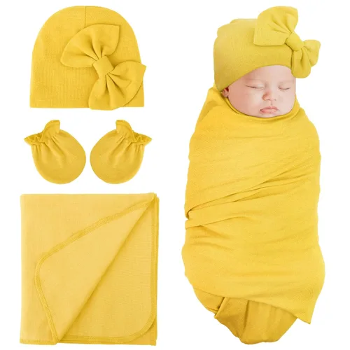 Miniatura 8 de DRESHOW BQUBO - Conjunto de guantes de algodón para recién nacido, manta cálida para bebé, saco de dormir para bebé, regalo de ducha 1 juego liso
