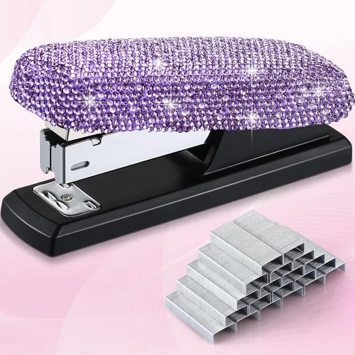 Miniatura 8 de Yexiya - Grapadora de colores AB para escritorio, con diamantes de imitación, regalo de regreso a clases, capacidad de 20 hojas con 1000 grapas