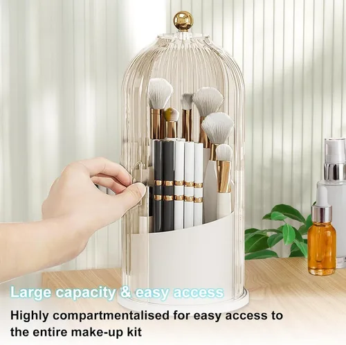 Miniatura 3 de Organizador de cuidado de la piel, soporte para brochas de maquillaje con tapa, giratorio de 360° a prueba de polvo, organizador de brochas