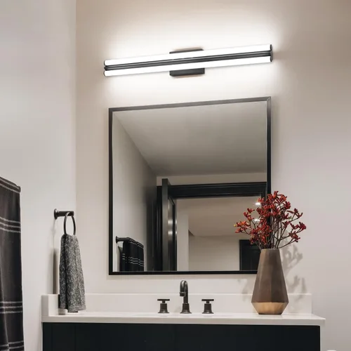 Miniatura 2 de SOLFART Lámpara de baño negra mate, barra de luz de tocador de 32 pulgadas, luces LED para espejo, luces LED para espejo, luz negra de tocador