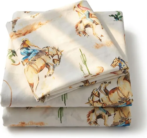 Miniatura 8 de Rod's True Western Bronco - Juego de sábanas tamaño matrimonial, ropa de cama occidental de 4 piezas, sábanas de algodón con fundas de almohada