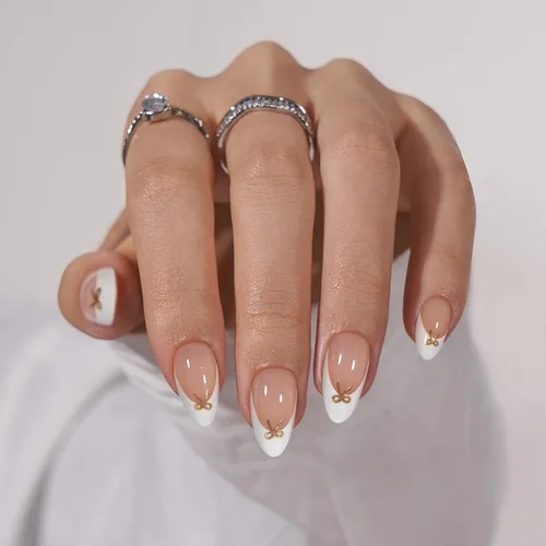 Miniatura 31 de BTArtbox Uñas cortas a presión, color negro, francés, almendra, con pegamento y pestañas adhesivas para mujeres en 16 tamaños, kit de 32 uñas de gel