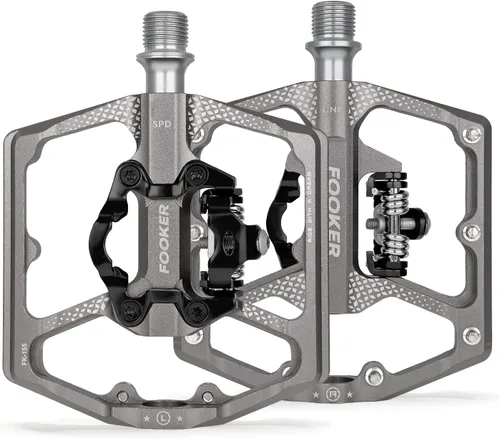 Miniatura 9 de FOOKER Pedales de bicicleta de montaña MTB, doble función plana y pedal, 3 rodamientos sellados plataforma plana compatible con pedal sin clip Rojo