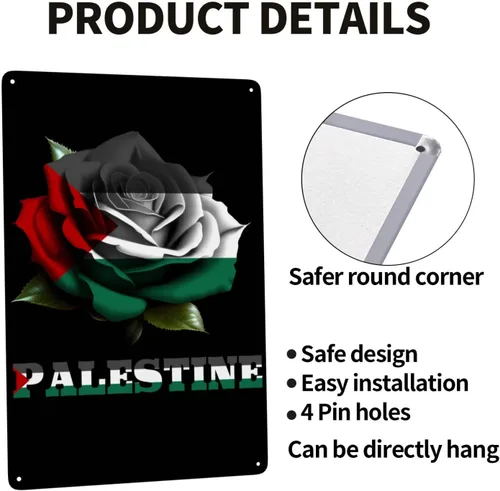 Miniatura 4 de Letrero de bandera de palestina con diseño de rosa y hierro, arte de pared para interiores y exteriores, hogar, dormitorio, bar, café, cocina