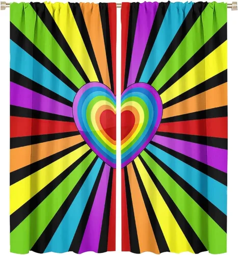 Miniatura 67 de Cortinas opacas abstractas de arco iris, pintura de color arcoíris con gotas, diseño gráfico creativo con bolsillo para barra, para sala de estar
