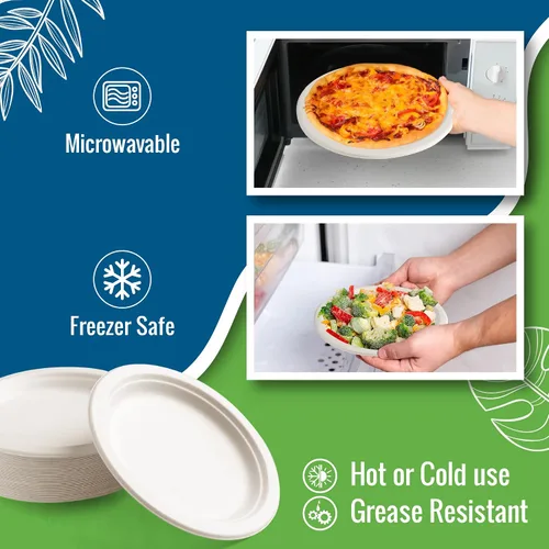 Miniatura 3 de Platos de papel blanco, 7 pulgadas, 150 unidades, fibra de caña de azúcar de grado alimenticio, compostable y biodegradable, para microondas