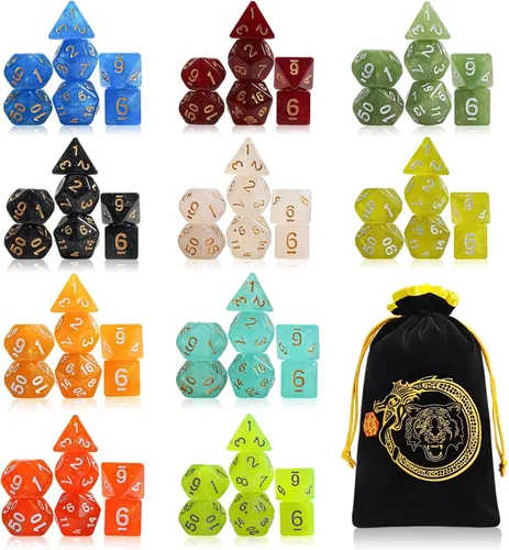 Miniatura 16 de CiaraQ Juego de dados poliédricos - Dados para juegos de rol DND para Calabozos y Dragones, juego de mesa RPG, doble color, 35 piezas