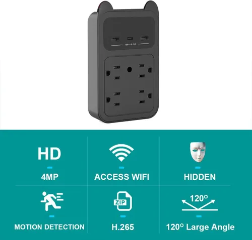 Miniatura 2 de Cámara con cargador USB, cámara pequeña WiFi, mini cámara inalámbrica nanny Full HD 2K, gran angular de 120° para seguridad interior discreta
