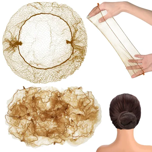 Miniatura 7 de 400 redes para el cabello para mujer, servicio de alimentos y moños de ballet, malla elástica invisible con bordes, 20 pulgadas (beige)