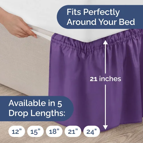 Miniatura 4 de Falda de cama envolvente con volantes, color morado, para camas de tamaño Queen con altura de 53 cm CGK Linens - Falda de cama plisada con tela 16