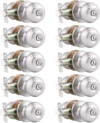Miniatura 17 de Probrico Paquete de 6 pomos de privacidad para puerta, cerradura interior para dormitorio, baño, manija de puerta de latón antiguo, bola redonda sin