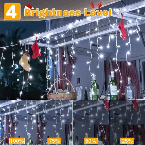 Miniatura 5 de Ollny Luces de Carámbano para Exteriores Blanco Frío, 600LED 49FT Luces de Navidad con Control Remoto 8 Modos Regulables, Impermeable Conectable