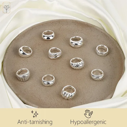 Miniatura 4 de MAX + STONE Anillo de cóctel grande de plata esterlina boho para mujer, anillos gruesos e hipoalergénicos de plata de ley 925 en varios estilos