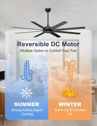 Miniatura 6 de Ventiladores de techo grandes de 72'' sin luces, ventilador de techo negro moderno con control remoto/APP, ventilador de techo grande y silencioso