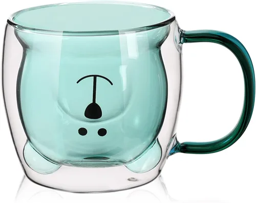 Patelai Linda taza de oso con aislamiento de doble pared de vidrio para té, leche y café con asa, taza de espresso aislada, taza de cerveza de Marrón