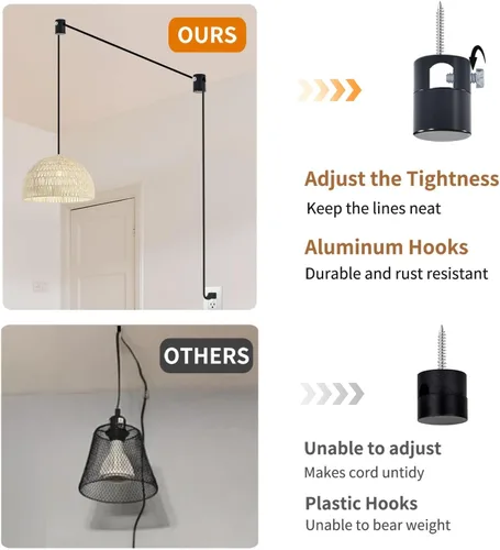 Miniatura 4 de Paquete de 3 Ganchos de Techo Mejorados, Ganchos de Techo Ajustables de Aluminio para Colgar Luces, Gancho Colgante Negro de Servicio Pesado, Gancho