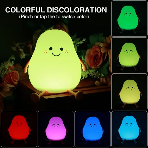 Miniatura 4 de Luz nocturna de pera para niños, lámpara de silicona recargable por USB de 1200 mAh, control táctil blanco cálido y 7 colores, 3 niveles de brillo