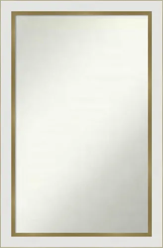 Miniatura 300 de Amanti Art Espejo de baño blanco para sobre el fregadero, 30 x 35 pulgadas, espejo de tocador rectangular estrecho de Eva de oro blanco, marco