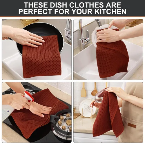 Miniatura 32 de Kitinjoy - Paños de cocina de 100 % algodón, tela de tejido gofrado, paño de limpieza ultrasuave, absorbente y de secado rápido. Beige