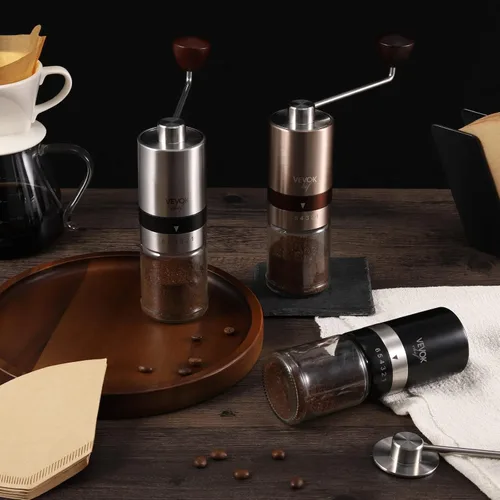 Miniatura 9 de VEVOK CHEF Molinillo de Café Manual Molinillo de Café de Mano 6 Configuraciones Ajustables Externas Acero Inoxidable Rebaba Cónica Molino de Café