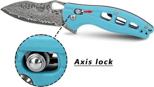 Miniatura 4 de ALBATROSS Cool Flipper Axis Lock - Cuchillo de bolsillo plegable de apertura con hoja de acero de Damasco moderna de 3 pulgadas y mango FRN de alta