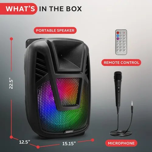 Miniatura 7 de Pyle Altavoz portátil - Altavoz de salida de potencia máxima de 15 pulgadas, 80 vatios, sistema PA con luz LED, asas, ruedas y control remoto