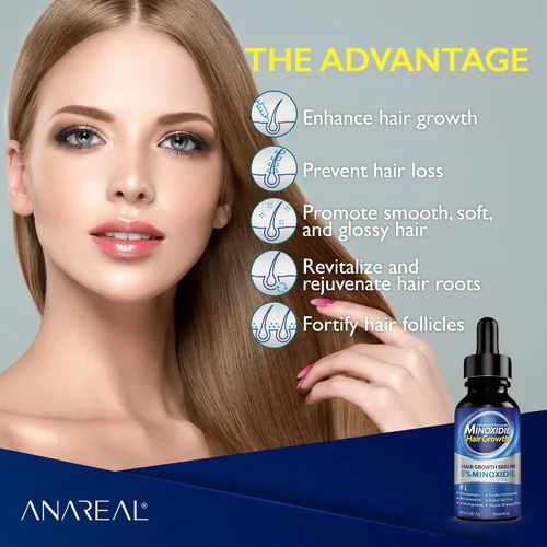 Miniatura 3 de ANAREAL Minoxidil para hombres y mujeres, 5% de mininoxidil para hombres para crecimiento de barba enriquecido con biotina, minoxidil