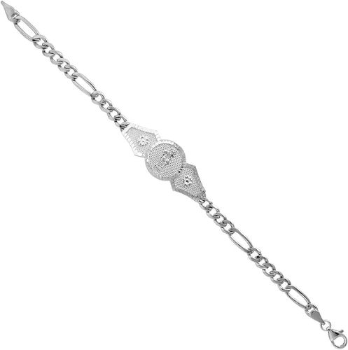Miniatura 2 de Pulsera de plata de ley Santa Muerte para mujer con eslabones Figaro de 12 pulgada de ancho, disponible 7-8 pulgadas