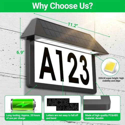 Miniatura 3 de Lámpara solar de señal de dirección, número de casa luminoso impermeable, 3 temperaturas de color 3000 K/4500 K/6000 K, placa de dirección