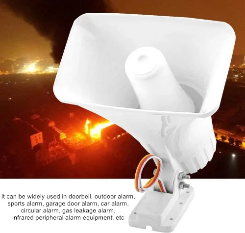Miniatura 3 de Sirena de alarma de 30 W, sirena de seguridad eléctrica autónoma de doble tono para exteriores con soporte, 6-12 V CC 130 DB para el sistema