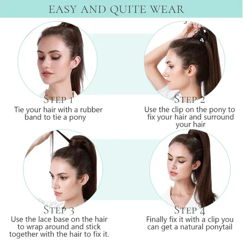 Miniatura 8 de Extensión de cabello humano real, cola de caballo envolvente, extensiones de cabello largo y lacio con clip para mujer, 18 pulgadas, 2.82 oz, marrón