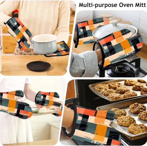 Miniatura 3 de MCALK Juego de 5 manoplas de horno y soportes para ollas, guantes abstractos para horno y almohadillas calientes para cocina de cocina, manoplas
