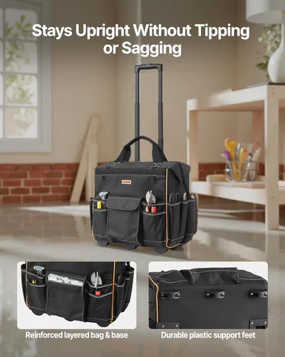 Miniatura 5 de VEVOR Bolsa de herramientas rodante de 18", capacidad de carga de 110 lbs, 25 bolsillos, bolsa de herramientas rodante resistente con mango