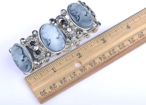 Miniatura 3 de Alilang Pulsera elástica de tono plateado brillante con diamantes de imitación victorianos camafeo para dama