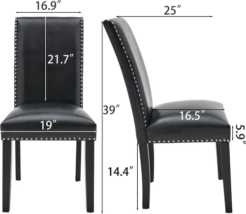 Miniatura 5 de Parsons CY-1122-BK - Juego de 2 sillas de comedor con ribete de cabezas de clavo, asiento tapizado lateral de piel sintética para cocina, patas