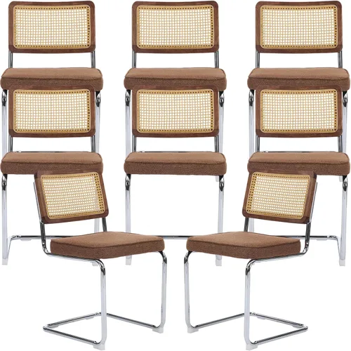 Miniatura 13 de ODUSE-DAILY Black Modern Rattan Dining Chairs Set of 4, Linen Fabric Upholstered Kitchen & Dining Room Chairs Set of 4, Sillas de Comedor, Cane