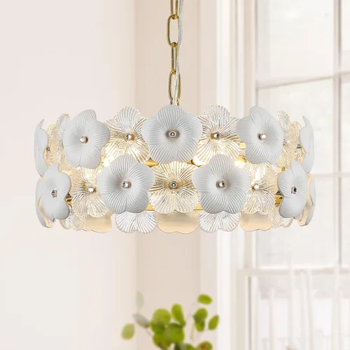 Miniatura 18 de Lámpara colgante de cristal dorado, paquete de 1 lámpara colgante de techo pequeña con flores modernas, 1 luz para cocina, isla, fregadero, comedor