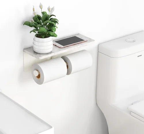 Miniatura 2 de Soporte de papel higiénico de Gypie de mármol con estante, 304 de acero inoxidable con tornillos montado en la pared, soporte para rollo de papel