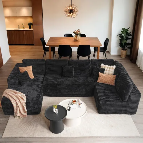 Miniatura 14 de ovios Sofá seccional en forma de nube para sala de estar, sofá modular de terciopelo mullido, sin necesidad de montaje, juego de sofás grandes