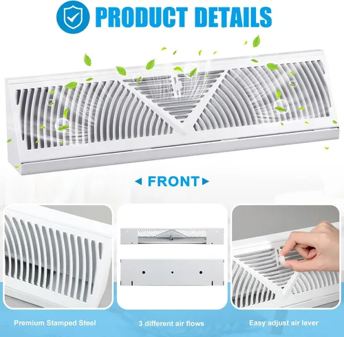 Miniatura 3 de Yaocom Paquete de 2 Rejillas de Registro de Zócalo Tamaño de Abertura de Conducto de 15 Pulgadas Cubiertas de Ventilación para Difusor de Piso