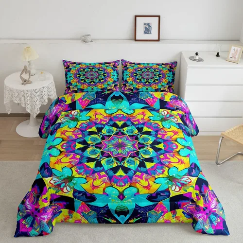 Miniatura 19 de Erosebridal Oriental Bedding - Juego de edredón vintage para cama individual, diseño floral persa, bohemio, tribal, tradicional, estético