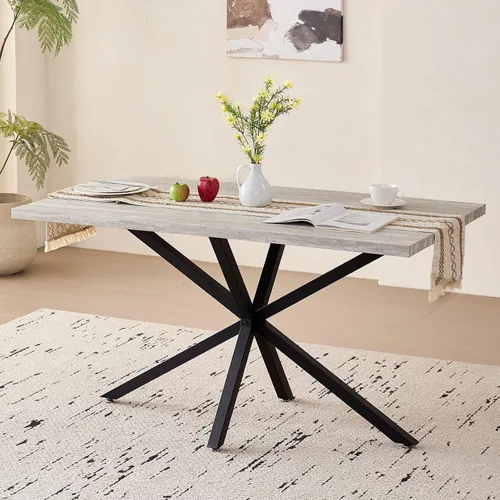 Miniatura 10 de Mesa de comedor de 55.1 pulgadas para 2 4 personas, pequeña mesa de cocina rectangular moderna de mediados de siglo con patas cruzadas de metal