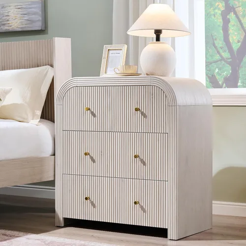 T4TREAM Cómoda acanalada con 3 cajones, cómoda moderna de 32 pulgadas de alto con diseño de perfil curvado grueso, organizador de almacenamiento de