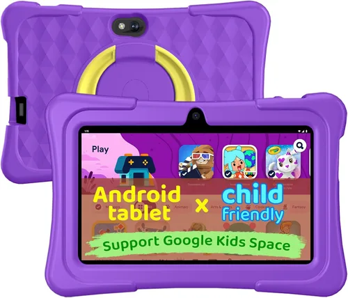 aiprotablet Tableta para niños, tableta Android 15 de 7 pulgadas para niños, 8 GB+32 GB 1 TB expandir, tabletas de cuatro núcleos para niños Púrpura