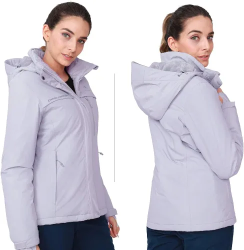 Miniatura 5 de CAMEL CROWN - Chamarra de esquí para mujer, impermeable, con capucha desmontable, rompevientos, forro polar, parka para lluvia