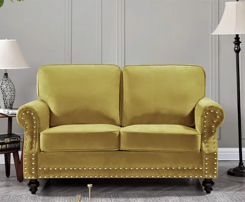 Miniatura 22 de Container Furniture Direct Lotus - Sofá biplaza tapizado de terciopelo moderno de mediados de siglo, con brazos enrollados, color beige