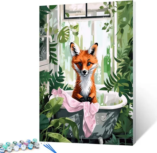 Miniatura 27 de Pintura por números para adultos, baño, animales, bricolaje, pintura al óleo digital, pintura acrílica, cebra, arte de pared, hojas verdes, bañera