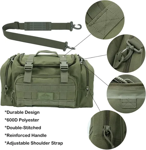 Miniatura 7 de APRILBAY AB Tactical Series Duffle Bag Gym Travel Senderismo y Trekking Bolsa de deportes Bolsa de caza y pesca, Verde oscuro, Bolsa de lona