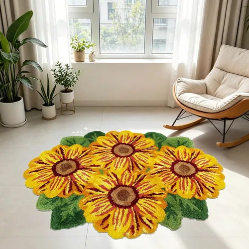 Miniatura 10 de USTIDE Alfombra de girasol esponjosa, alfombra suave y lanuda de flores, hecha a mano, alfombras modernas, lavables, para sala de estar, lavandería