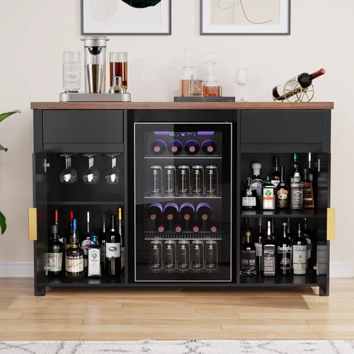 Miniatura 5 de GDLF Armario grande para barra de café con espacio para refrigerador, mini gabinete para refrigerador con almacenamiento de vino, mesa de aparador